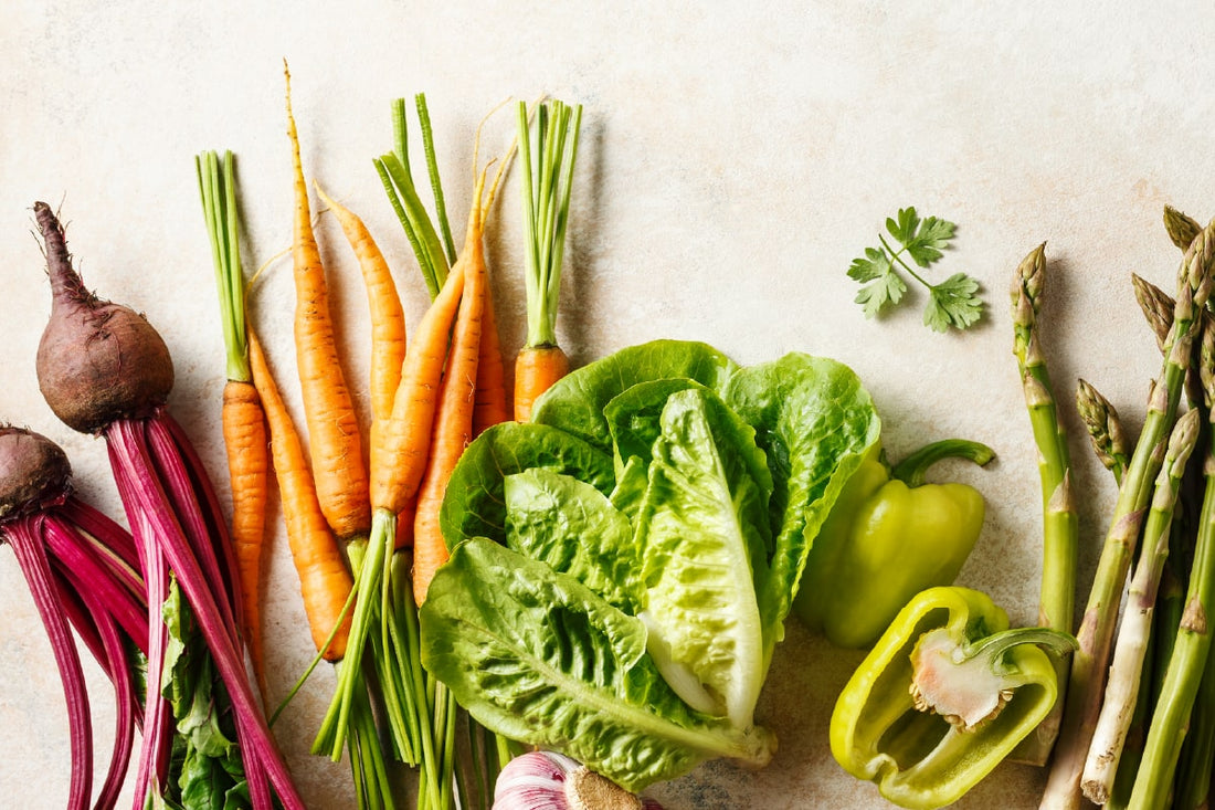 A colourful spread of spring vegetables